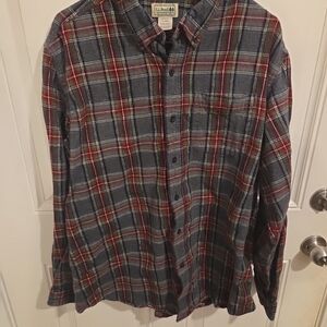 L.L. Bean Men's Gray and‎ Red Plaid Shirt